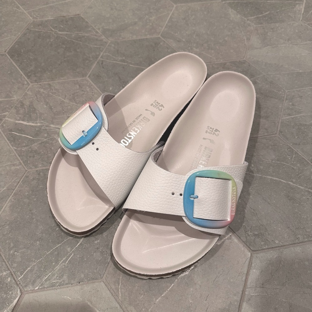 Birkenstock Madrid Big Buckle Natural Leather White Size 42 NWOT